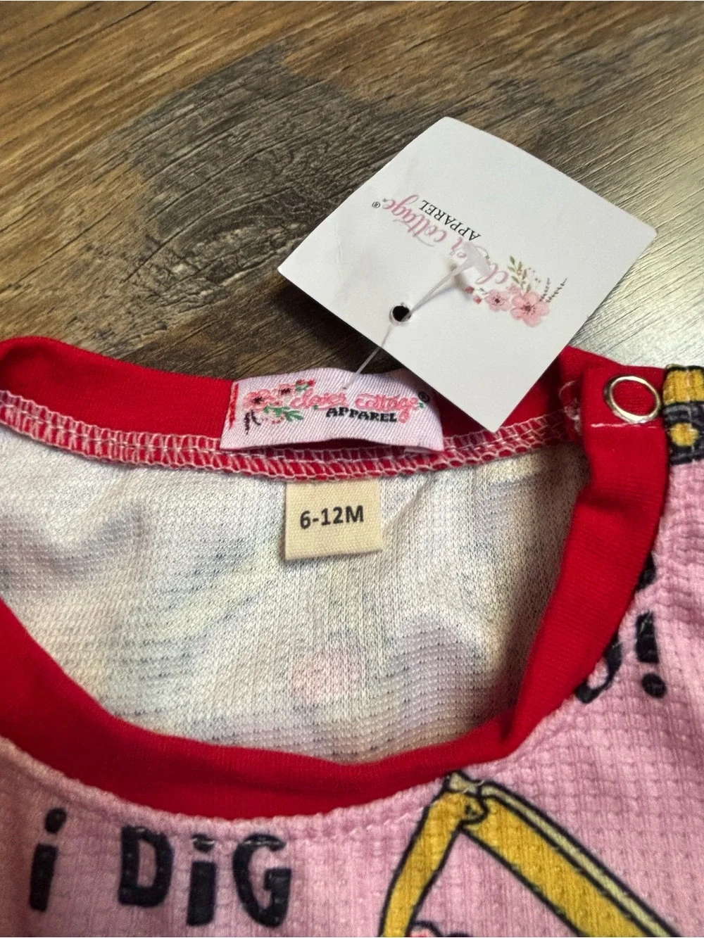 Clover cottage excavator “I dig you” sleeper/romper girl 6-12 months NWT